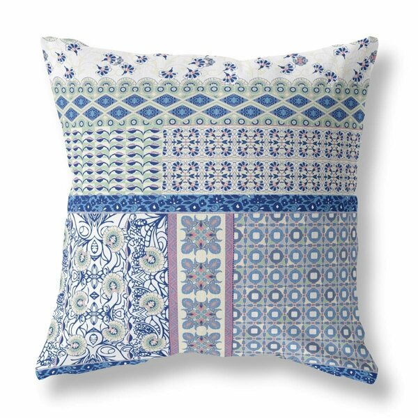 Palacedesigns 16 in. Blue Lavender & White Patch Indoor & Outdoor Zippered Throw Pillow PA3102683